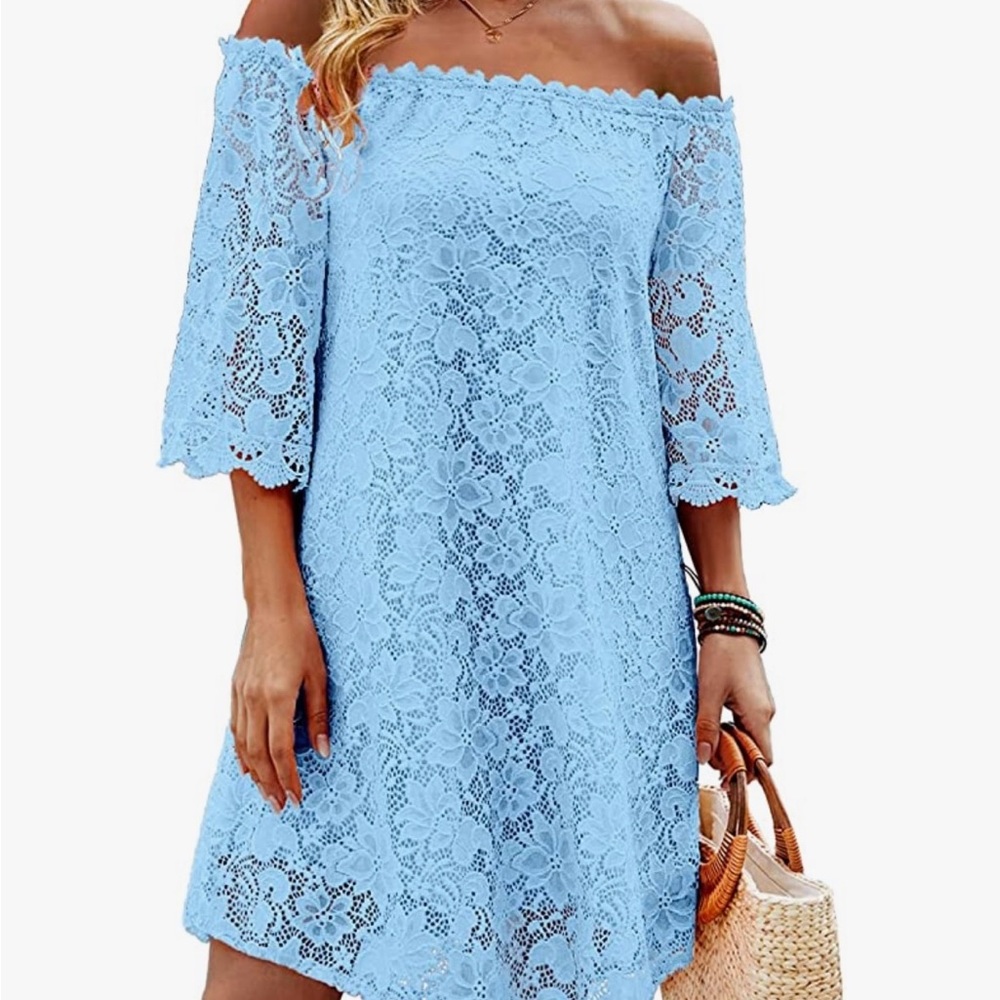 Light blue off the shoulder dress